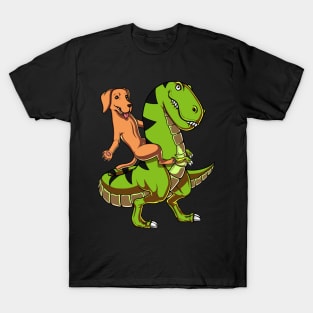 Labrador Retriever Riding T-Rex Dinosaur T-Shirt